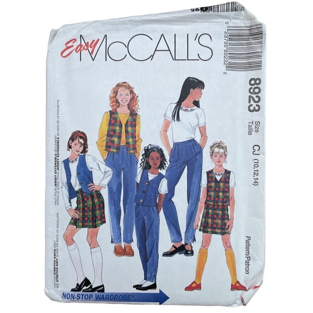 McCalls Sewing Pattern 8923 Vest Top Pants Skort Stretch Knit Girls Size 10-14